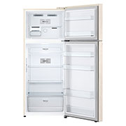 LG Hajm 395 l |  Yuqori muzlatgich kamerali LG sovutgich | Qaymoq rang | DoorCooling+™ | HygieneFresh+™ | Smart Inverter Compressor, front open view, GN-B392SEBB, thumbnail 3