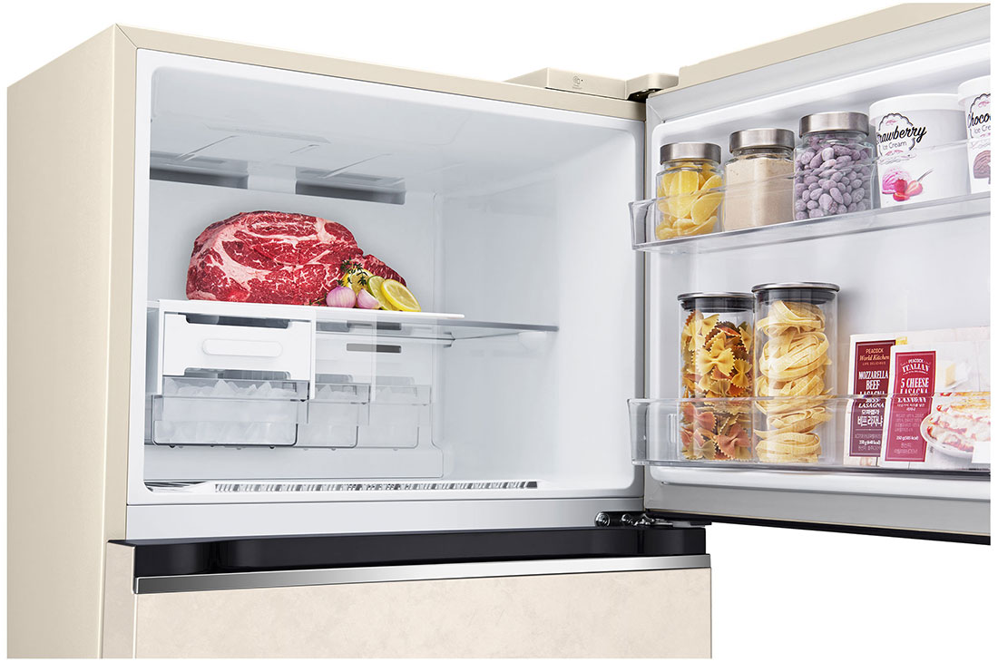 LG Hajm 395 l |  Yuqori muzlatgich kamerali LG sovutgich | Qaymoq rang | DoorCooling+™ | HygieneFresh+™ | Smart Inverter Compressor, Увеличенное изображение морозильной камеры, GN-B392SEBB, thumbnail 4