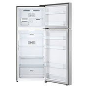 LG Hajm 395 l |  Yuqori muzlatgich kamerali LG sovutgich | Kulrang | DoorCooling+™ | HygieneFresh+™ | Smart Inverter Compressor, ichida saqlangan mahsulotlar bilan ochiq eshik bilan ko'rish, GN-B392SMBB, thumbnail 3