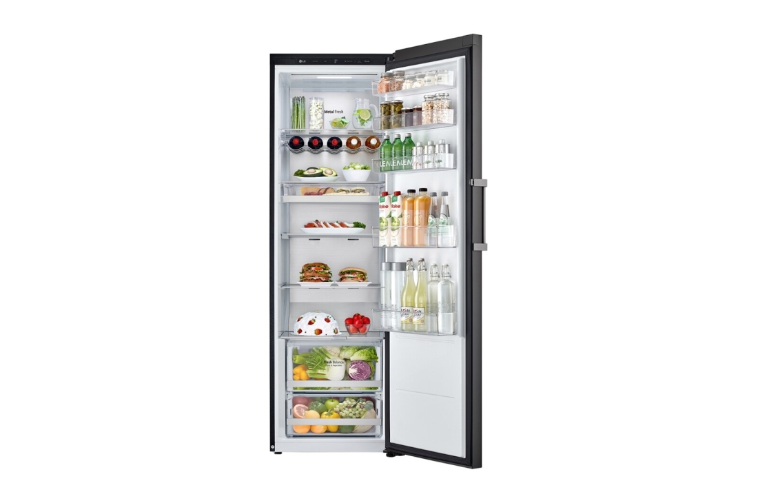 LG Bittalik muzlatgich, LINEARCooling™, Door Cooling+™, Express Cool,, interior view with door opened, fully stored and shelf folded, GC-B401FEPM, thumbnail 2