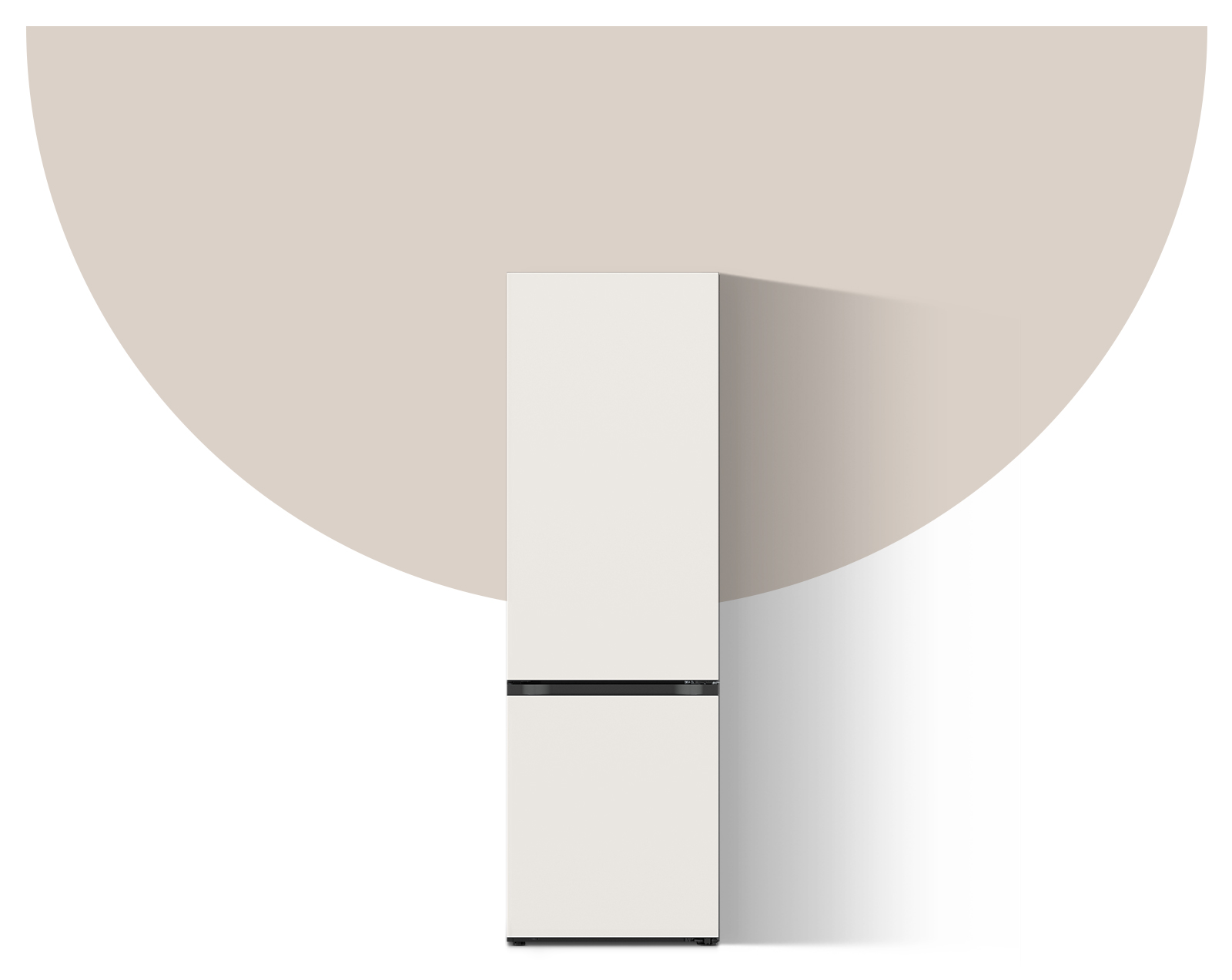 It shows a mist beige color LG Bottom Freezer Objet Collection.