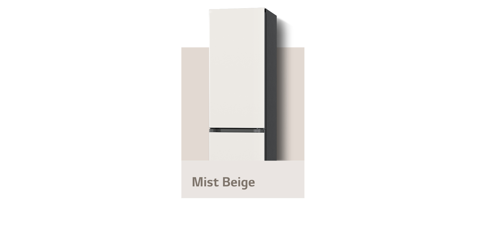 It shows the mist beige, mist silver and black mirror color LG Bottom Freezer Objet Collection.