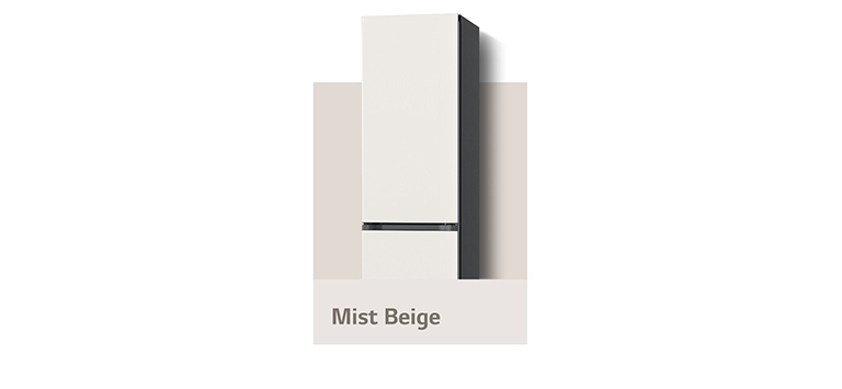 It shows the mist beige, mist silver and black mirror color LG Bottom Freezer Objet Collection.