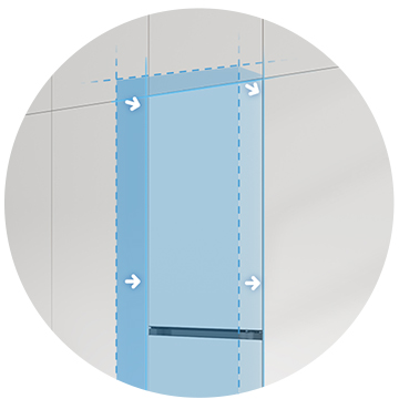 It shows the product is perfectly inserted into the kitchen wall and shows built-in look.