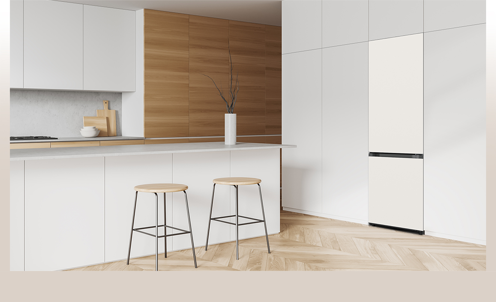 It shows the product is perfectly inserted into the kitchen wall and shows built-in look.