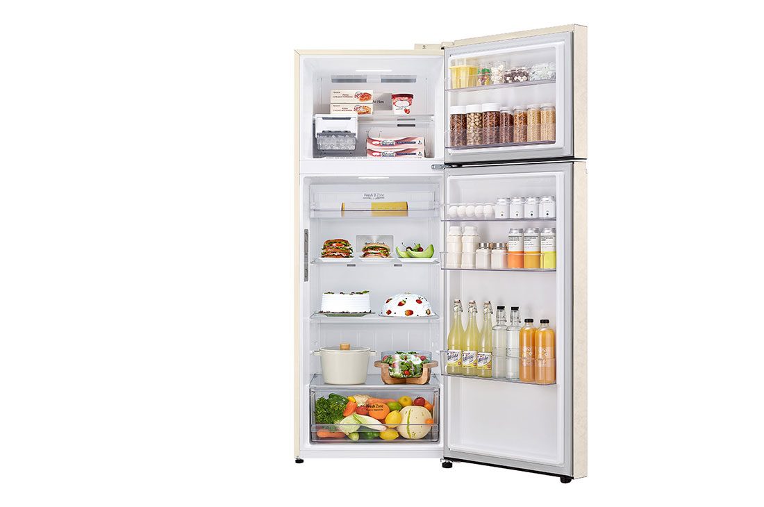 LG Hajm 461 l | Yuqori muzlatkich kamerali LG sovitkich | Qaymoq rang | DoorCooling+™ | HygieneFresh+™ | Smart Inverter Compressor, Front open with food, GN-B452SEBK, thumbnail 2