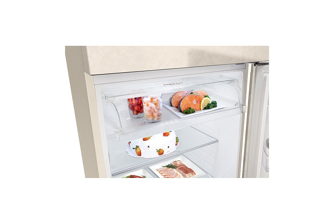 LG Hajm 461 l | Yuqori muzlatkich kamerali LG sovitkich | Qaymoq rang | DoorCooling+™ | HygieneFresh+™ | Smart Inverter Compressor, open food view, GN-B452SEBK, thumbnail 6