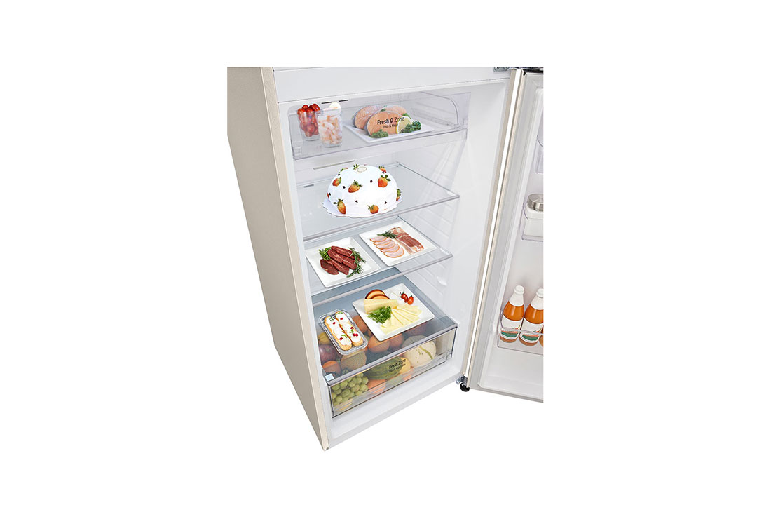 LG Hajm 461 l | Yuqori muzlatkich kamerali LG sovitkich | Qaymoq rang | DoorCooling+™ | HygieneFresh+™ | Smart Inverter Compressor, bottom open with food, GN-B452SEBK, thumbnail 7