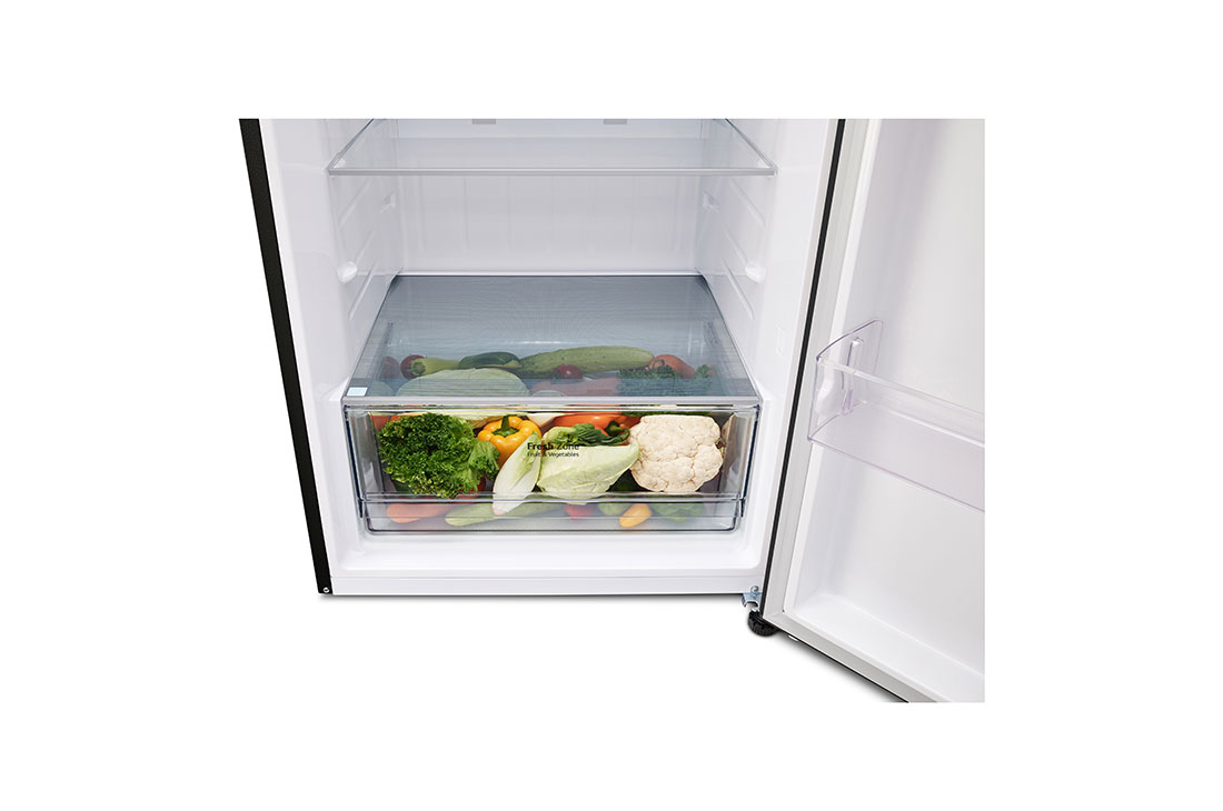 LG Hajm 461 l | Yuqori muzlatkich kamerali LG sovitkich | Qora rang | DoorCooling+™ | HygieneFresh+™ | Smart Inverter Compressor, frizzier view with food, GN-B452SKBK, thumbnail 4