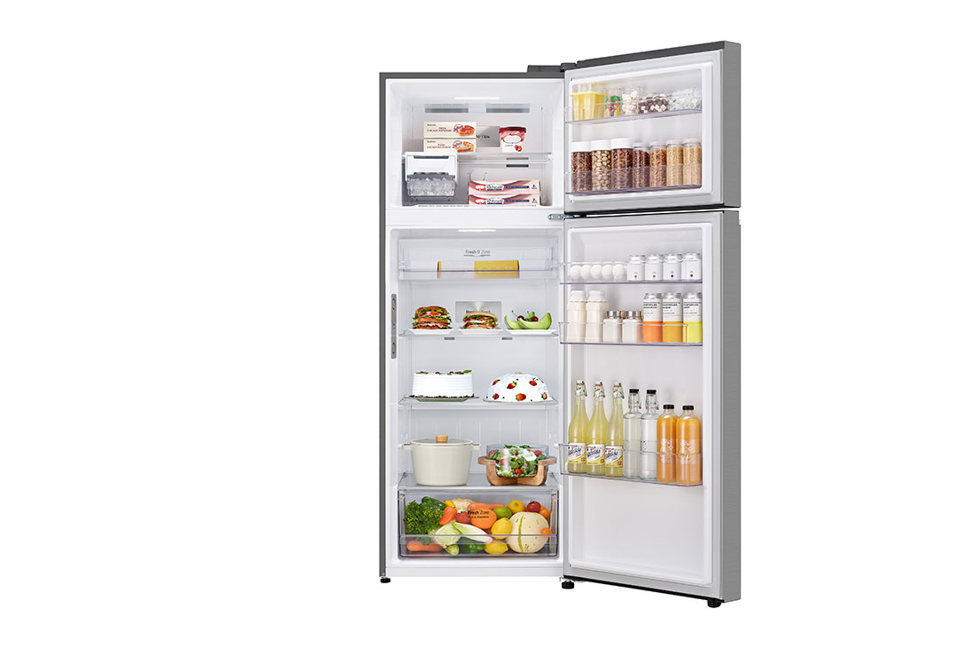 LG Hajm 461 l | Yuqori muzlatkich kamerali LG sovitkich | Kulrang | DoorCooling+™ | HygieneFresh+™ | Smart Inverter Compressor, Front open with food, GN-B452SMBK, thumbnail 2