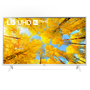 LG televizori | UQ76 | 43'' | 4K | Smart UHD | 60 Gz, LG UHD televizorining toʻldiruvchi rasm va mahsulot logotipi bilan old tomondan koʻrinishi, 43UQ76906LE, thumbnail 1