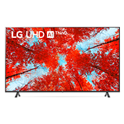 LG televizori | UQ90 | 86'' | 4K | Smart UHD | 120 Gz, LG UHD televizorining toʻldiruvchi rasm va mahsulot logotipi bilan old tomondan koʻrinishi, 86UQ90006LD, thumbnail 1
