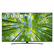LG televizori |UQ81 | 75'' | 4K | Smart UHD | 60 Gz, LG UHD televizorining toʻldiruvchi rasm va mahsulot logotipi bilan old tomondan koʻrinishi, 75UQ81009LC, thumbnail 1