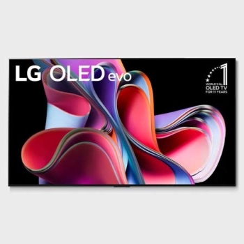 LG OLED evo, dunyodagi 1-raqamli 10-yillik va ekranda panelga 5 yillik kafolat logotipining old tomondan koʻrinishi1