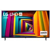 LG 55 dyuymli LG UHD UT91 4K Smart TV 2024, LG UHD TV, UT91 televizorining LG UHD AI ThinQ, 2024 matni va ekranda webOS Re:New Program log logotipi bilan old tomondan ko‘rinishi, 55UT91006LA, thumbnail 1