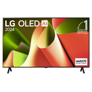 LG 55 dyuymli Smart TV LG OLED evo B4 4K OLED55B4, LG OLED televizorining oldingi ko‘rinishi, OLED B4, “11 yil davomida dunyoda №1 OLED” logotipi va webOS Re:New logotipi 2 qutbli stendli ekranda., OLED55B4RLA, thumbnail 1