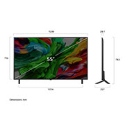 LG 55 dyumli LG QNED evo AI QNED85 MiniLED 4K Smart TV 2025, Sci-fi content is playing on an LG QNED TV screen. On the screen is the AI Chatbot interface. The user messaged the chatbot saying that the screen is too dark. The chatbot offered solutions to the req, 55QNED86A6A, thumbnail 4