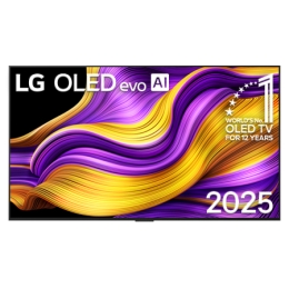 LG OLED evo AI G5 4K Smart televizorining oldingi ko‘rinishi. Ekranda dunyoning 1-raqamli OLED emblemasi va LG OLED evo AI 2025 logotipining 12 yilligi tasvirlangan.2
