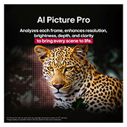 LG 77  dyumli LG OLED evo AI C5 4K Smart TV 2025, O‘rmondagi leopard yorqin rang va tafsilotlarda. Leopardda to‘r va uning orqasida yonib turgan yorug‘lik bor, bu LG AI Picture Pro qanday qilib sahna aniqligi, yorqinligi, chuqurligi va ravshanligini , OLED77C5RLA, thumbnail 9