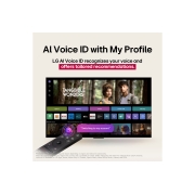 LG 55  dyumli LG OLED evo AI C5 4K Smart TV 2025, LG TV ekrani AI Magic Remote bilan birgalikda old fonda. AI tugmasi yonadi va nutq pufakchasi quyidagi matnni ko‘rsatadi: “Menga yoqadigan filmni taklif qiling”. Ekranda biz E foydalanuvchi belgisini , OLED55C5RLA, thumbnail 10