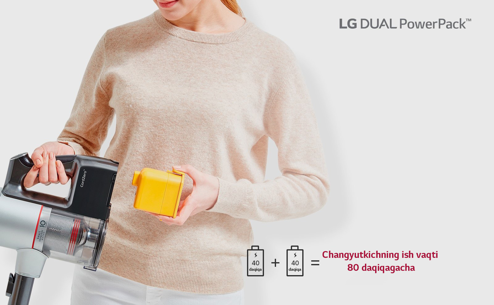 LG CordZero A9 Batareyani qulay almashtirish