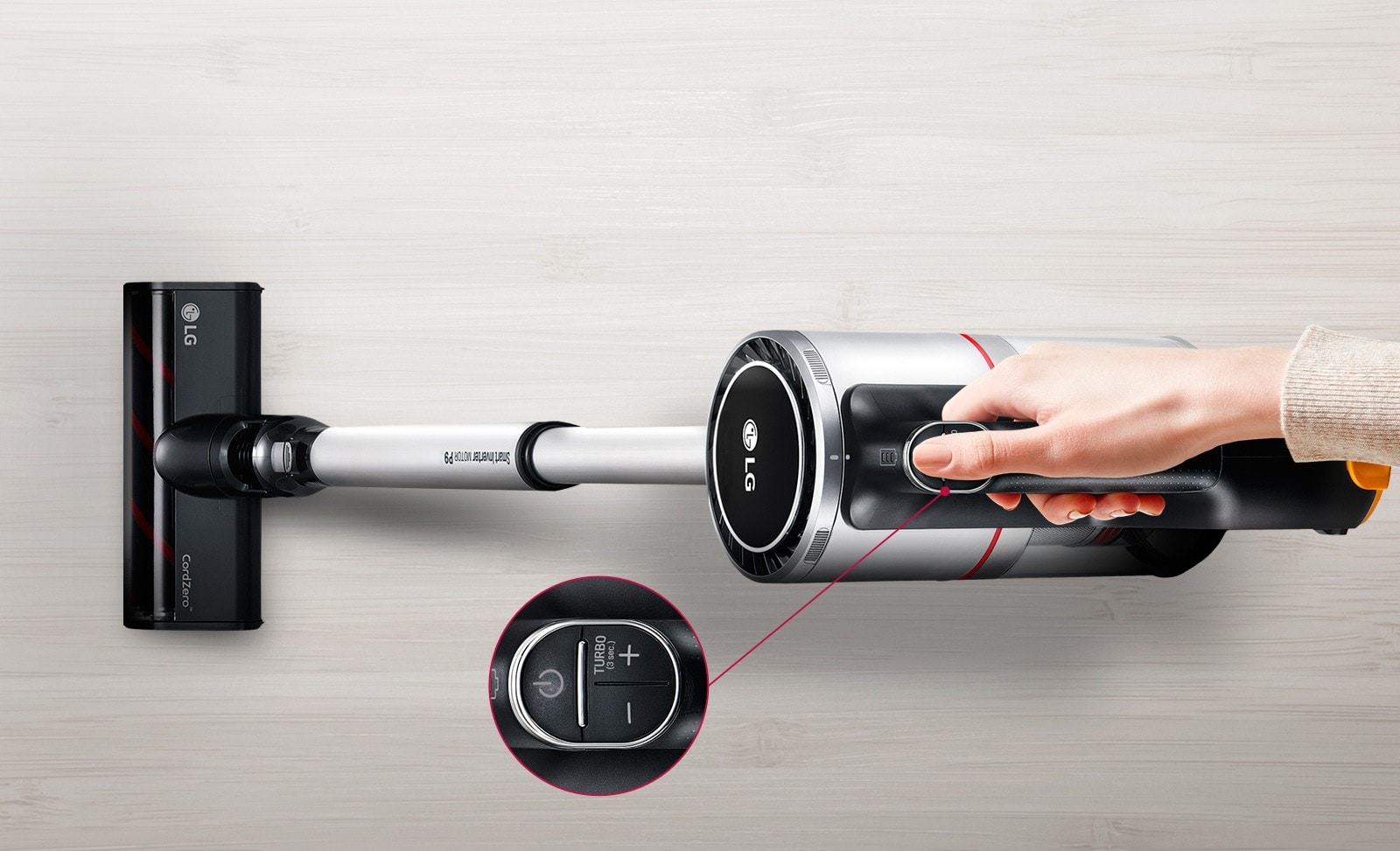 LG CordZero A9 Bitta tugma bilan boshqarish