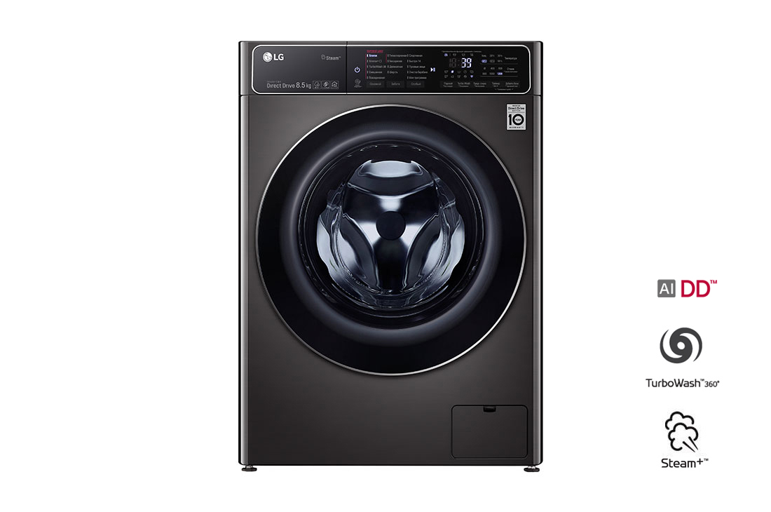 LG AI DD sunʼiy intellektli kir yuvish mashinasi, 8,5 kg, Steam+ bugʻ bilan yuvish, TurboWash39, ThinQ, F2T9GW9P