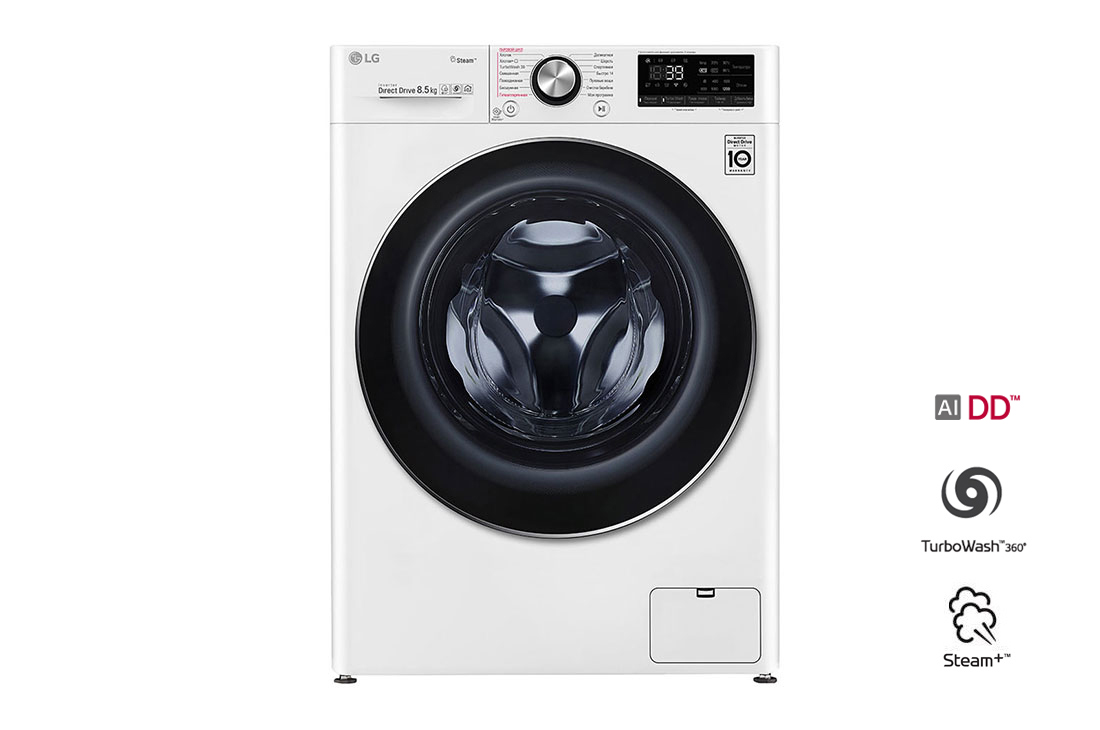 LG AI DD sunʼiy intellektli kir yuvish mashinasi, 8,5 kg, Steam+ bugʻ bilan yuvish, TurboWash39, ThinQ, F2V9GW9W