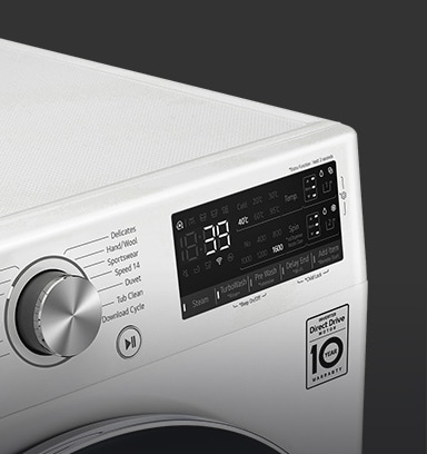 Bu kir yuvish mashinasi panelining kattalashtirilgan tasviri bo'lib, displey yanada yaxshi ko'ringan.