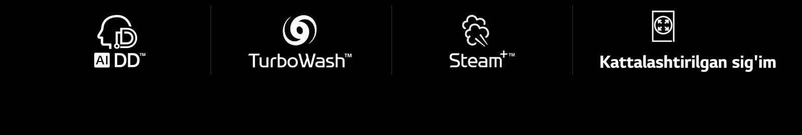 AI DD™   TurboWash™360˚   Steam+™    Kattalashtirilgan sig'im