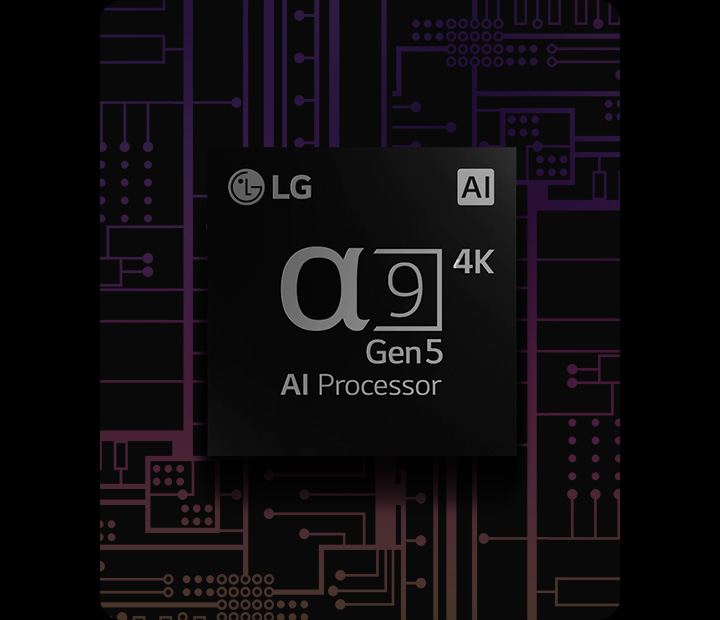 Sunʼiy idrokli a9 Gen 5 AI 4K protsessor rang-barangga aylanadigan oq-qora fonga ega.