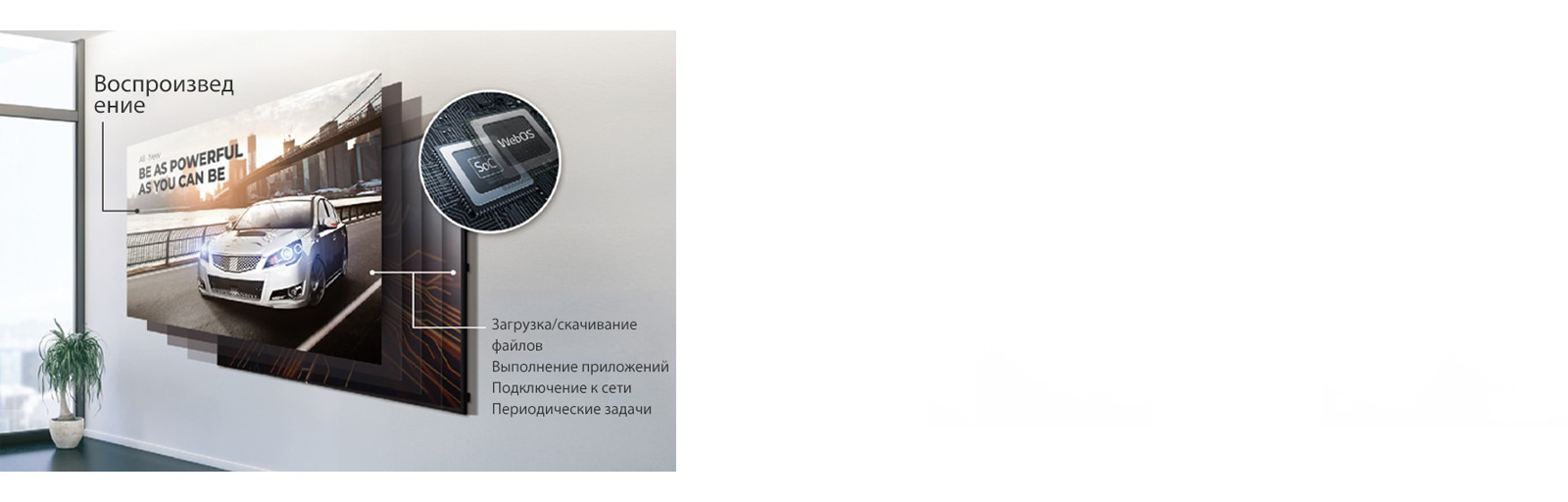 SoC и платформа webOS для цифровых панелей демонстрируют возможность одновременного выполнения нескольких задач.