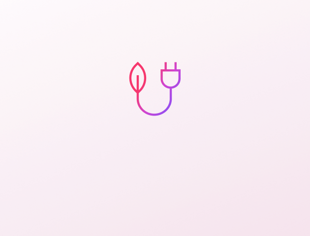 Иконка листа, подключенного к источнику питания в розовых и фиолетовых тонах, символизирующая энергоэффективность сушильной машины LG.