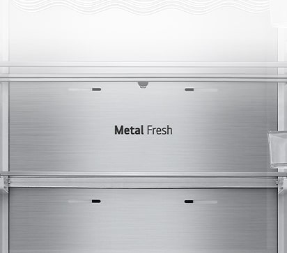 Close-up of soft LED lighting, effectively distributing light throughout the refrigerator and making it easy on the eyes.