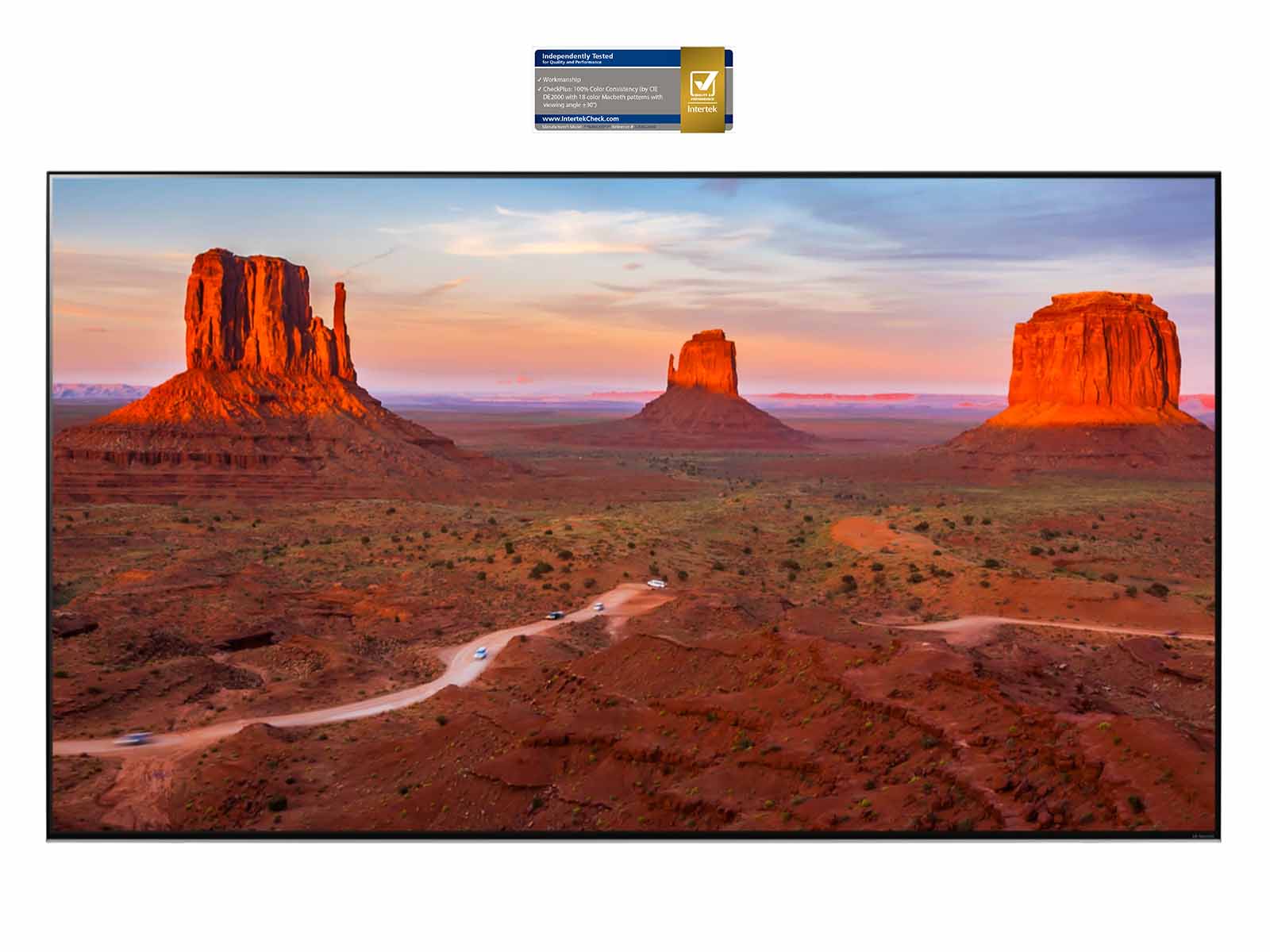 TV screen with a magnificent landscape, demonstrating the accuracy of the image from any angle (video viewing).