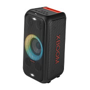 LG XBOOM XL5S, Выдвинутая вперед правая сторона со всей включенной подсветкой. На ней показан логотип XBOOM., XL5S, thumbnail 2