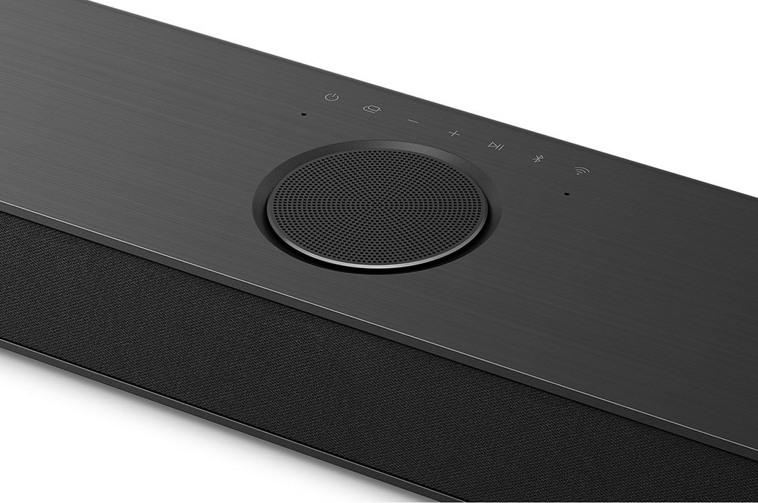 LG Звуковая панель S80TR LG для домашнего кинотеатра с поддержкой технологии Dolby Atmos, 5.1.3-канальным звуком и задними динамиками, Вид сверху под углом на центральную часть звуковой панели LG Soundbar S80TR, S80TR, thumbnail 5