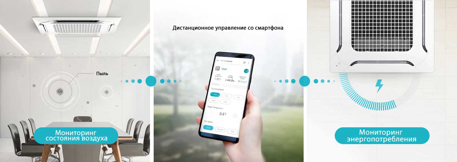 Дистанционный мониторинг и управление устройством с помощью приложения LG ThinQ.