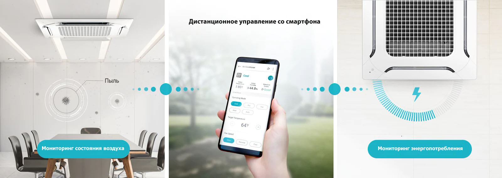 Дистанционный мониторинг и управление устройством с помощью приложения LG ThinQ.
