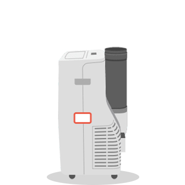 Показан портативный кондиционер воздуха и расположение стикера с QR-кодом.