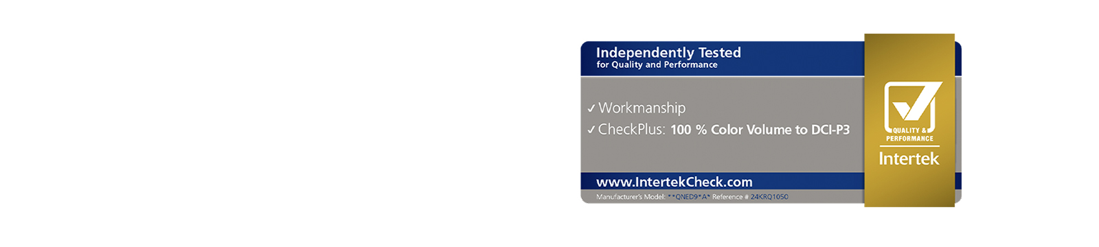 Сертификат Intertek, показывающий, как телевизор LG QNED TV был независимо протестирован на 100% цветовой объём по стандарту DCI-P3.