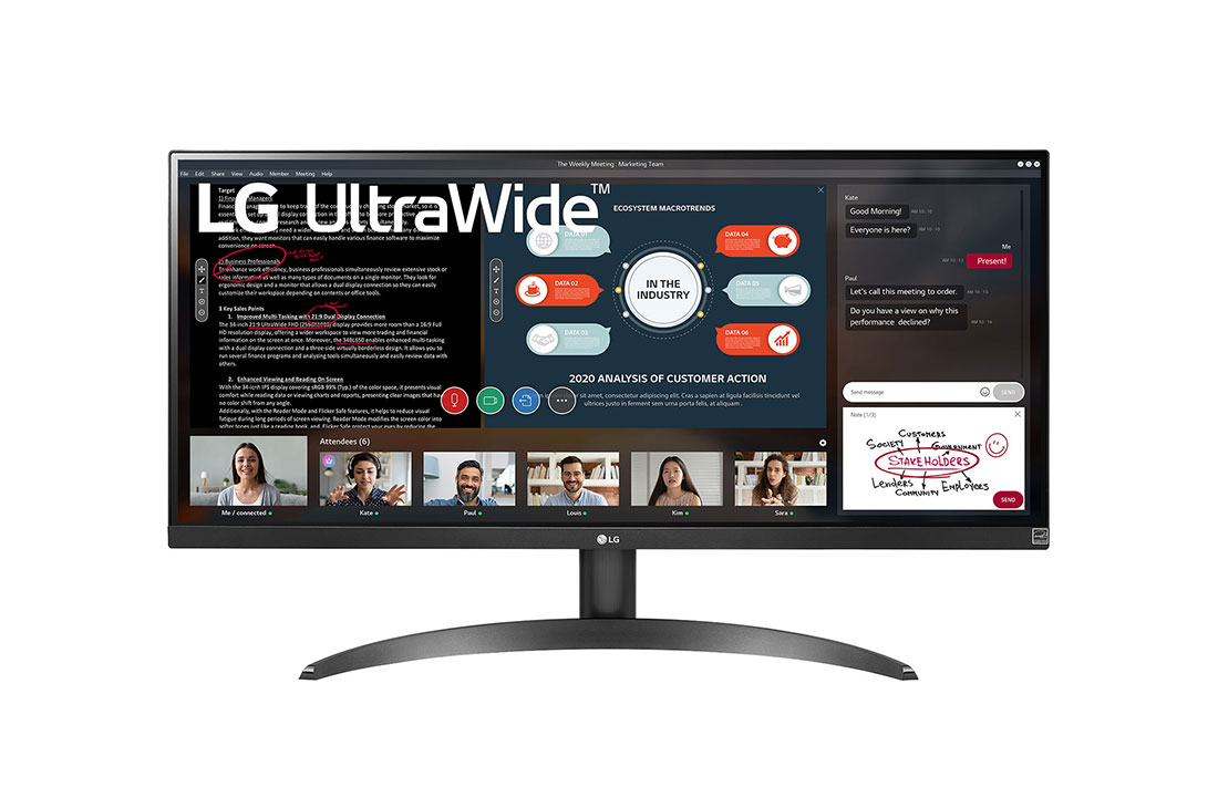 LG 29-дюймовый монитор UltraWide™ Full HD IPS с соотношением сторон 21: 9 и AMD FreeSync ™, 29WP500-B front view , 29WP500-B