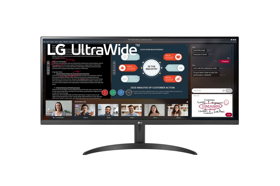 LG 34-дюймовый монитор UltraWide™ Full HD IPS с соотношением сторон 21: 9 и AMD FreeSync™, 34WP500-B front view , 34WP500-B