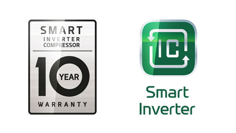 Изображение умного инверторного компрессора с 10-летней гарантией.	
