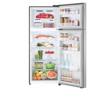 LG Объем 395 л | Холодильник LG с верхней морозильной камерой | Серый | DoorCooling+™ | HygieneFresh+™ | Smart Inverter Compressor, вид с открытой дверцей с хранящимися внутри продуктами, GN-B392SMBB, thumbnail 2