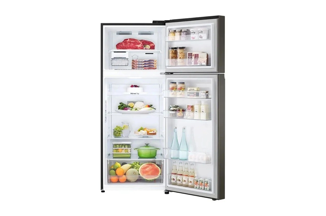 LG Холодильник LG с верхней морозильной камерой | серебристый | Объем 335 л, full open with foods, GN-B332SMGB, thumbnail 2