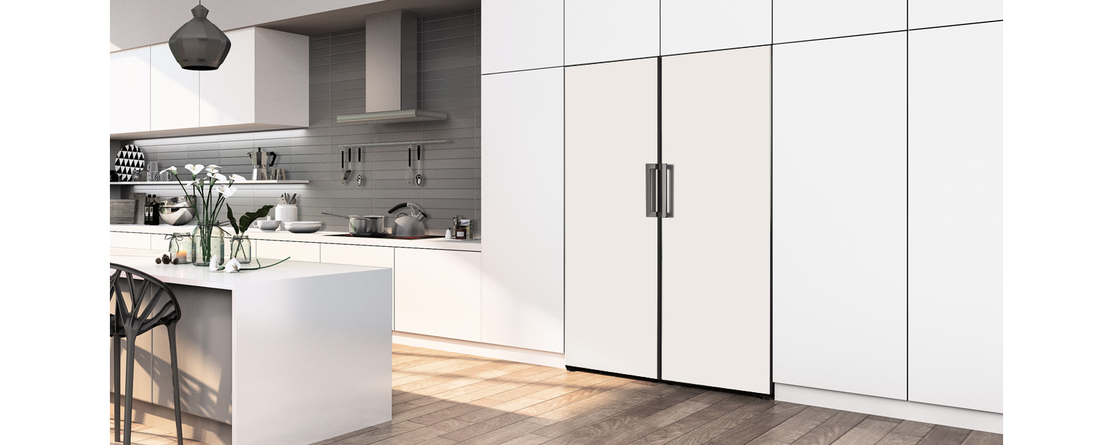 the product is perfectly inserted into the kitchen wall and shows built-in look.
