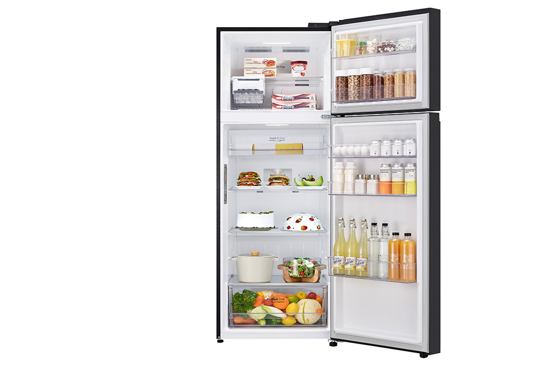 LG 461 л | Холодильник LG с верхней морозильной камерой | Черный | DoorCooling+™ | HygieneFresh+™ | Smart Inverter Compressor, Front open with food, GN-B452SKBK, thumbnail 2