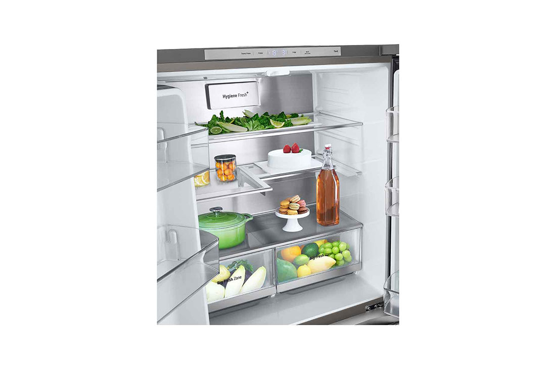 LG Холодильник LG GC-V22FFMMB | Многодверный | Объем 458л | InstaView™ | Складная полка | Metal Fresh™ | Гигиенический фильтр HygieneFresh+, freezer view with food, GC-V22FFMMB, thumbnail 12