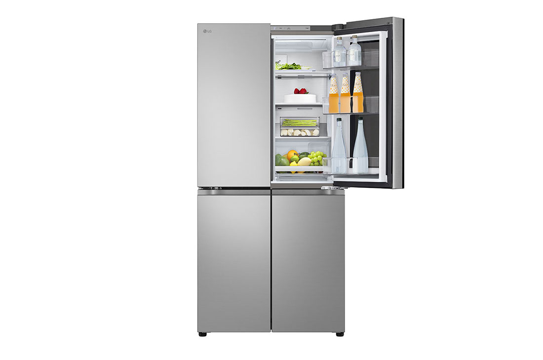 LG Холодильник LG GC-V22FFMMB | Многодверный | Объем 458л | InstaView™ | Складная полка | Metal Fresh™ | Гигиенический фильтр HygieneFresh+, one door open with food, GC-V22FFMMB, thumbnail 4